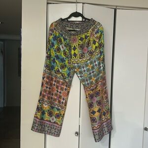Zara relaxed, fit, flowing pants, satin colorful print